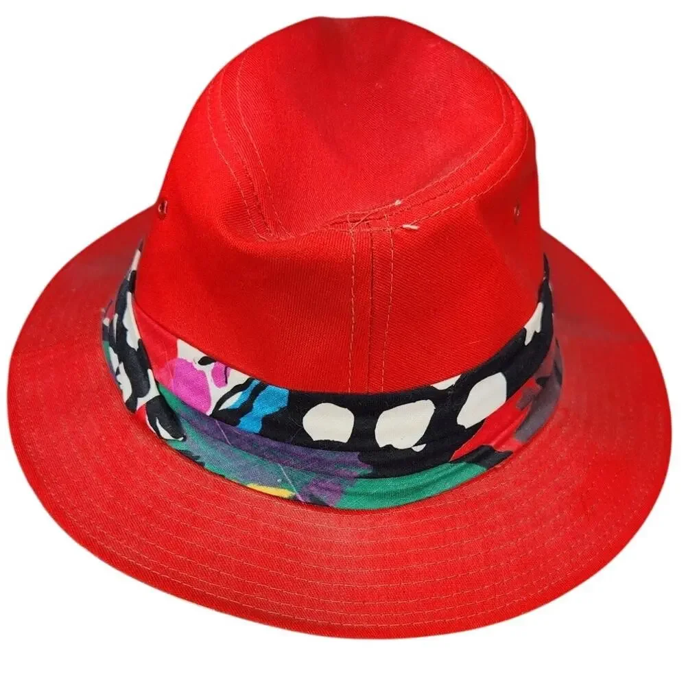 Vintage GTH Golf & Tennis Headwear Fedora Hat Red Abstract Print Trim